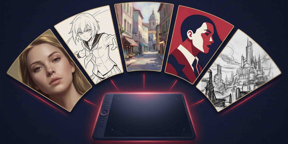 Different digital art styles comparison — realism, anime, concept art, painterly and flat illustration explained for beginners